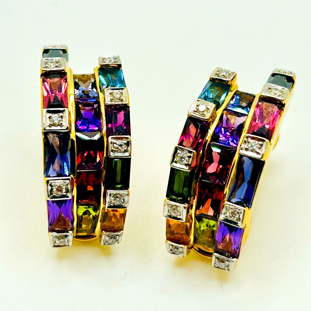 18k Bellarri Yellow Gold Diamond Omega Clip On Earrings Custom Estate Set RARE!